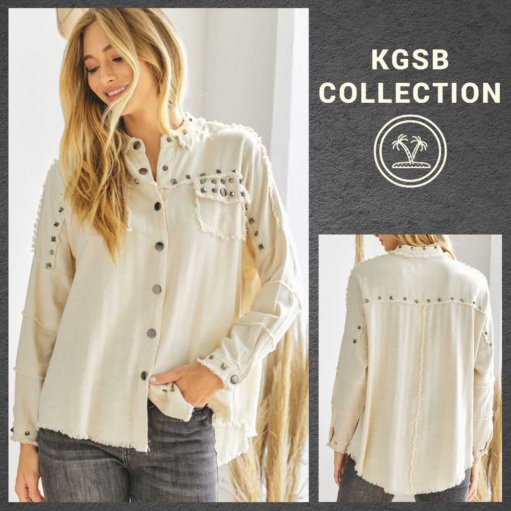 📌 Davi & Dani Super Soft Button Up Shirt W/Flap Patch Pockets Raw Frayed Seams